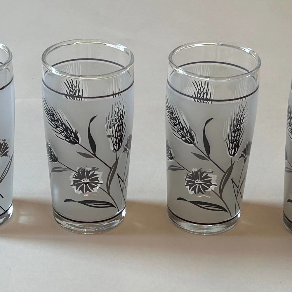 VT‎ Libby 4 frosted silver wheat 4oz juice glasses